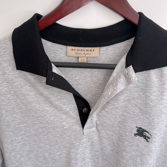 Like New Burberry London Gray and Black Cotton Stretch Polo Shirt Medium Size - Picture 4 of 10